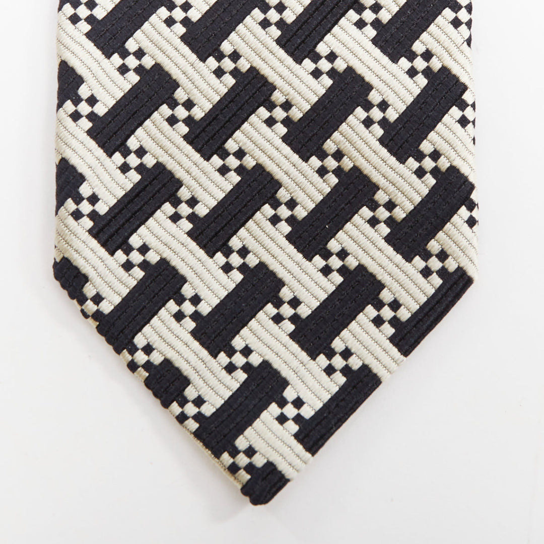 TOM FORD black white silk cotton geometric woven jacquard dress tie