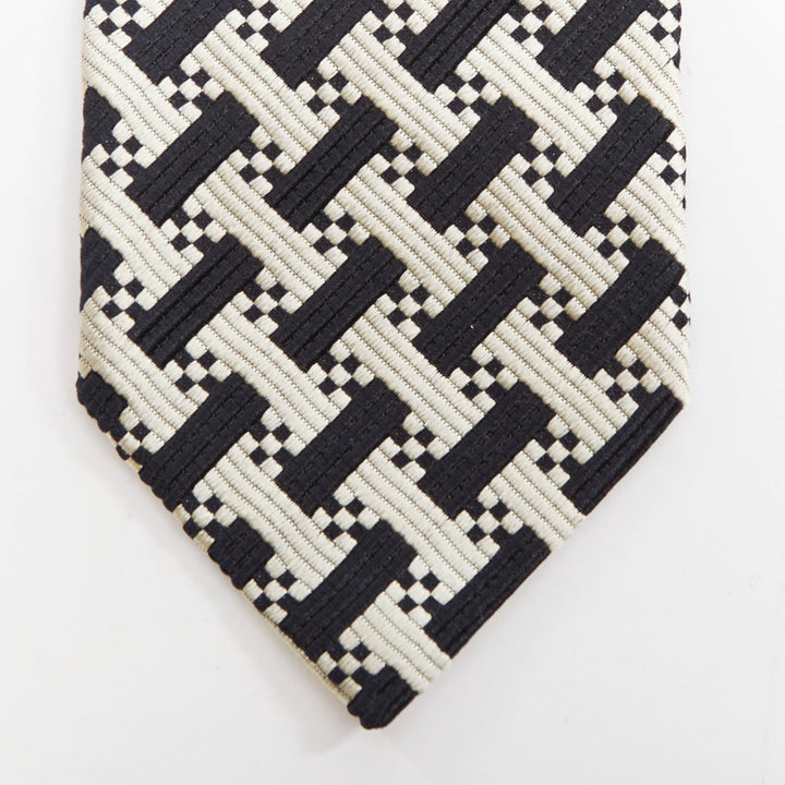 TOM FORD black white silk cotton geometric woven jacquard dress tie