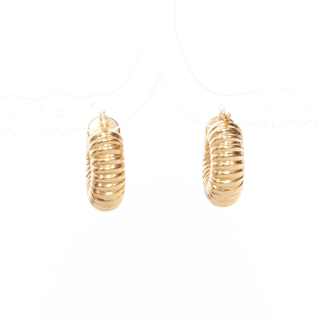 OLD CELINE Phoebe Philo chunky ribbed Croissant gold brass hoop earrings Pair