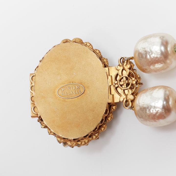 MIRIAM HASKELL baroque faux pearl chain statement cocktail bracelet