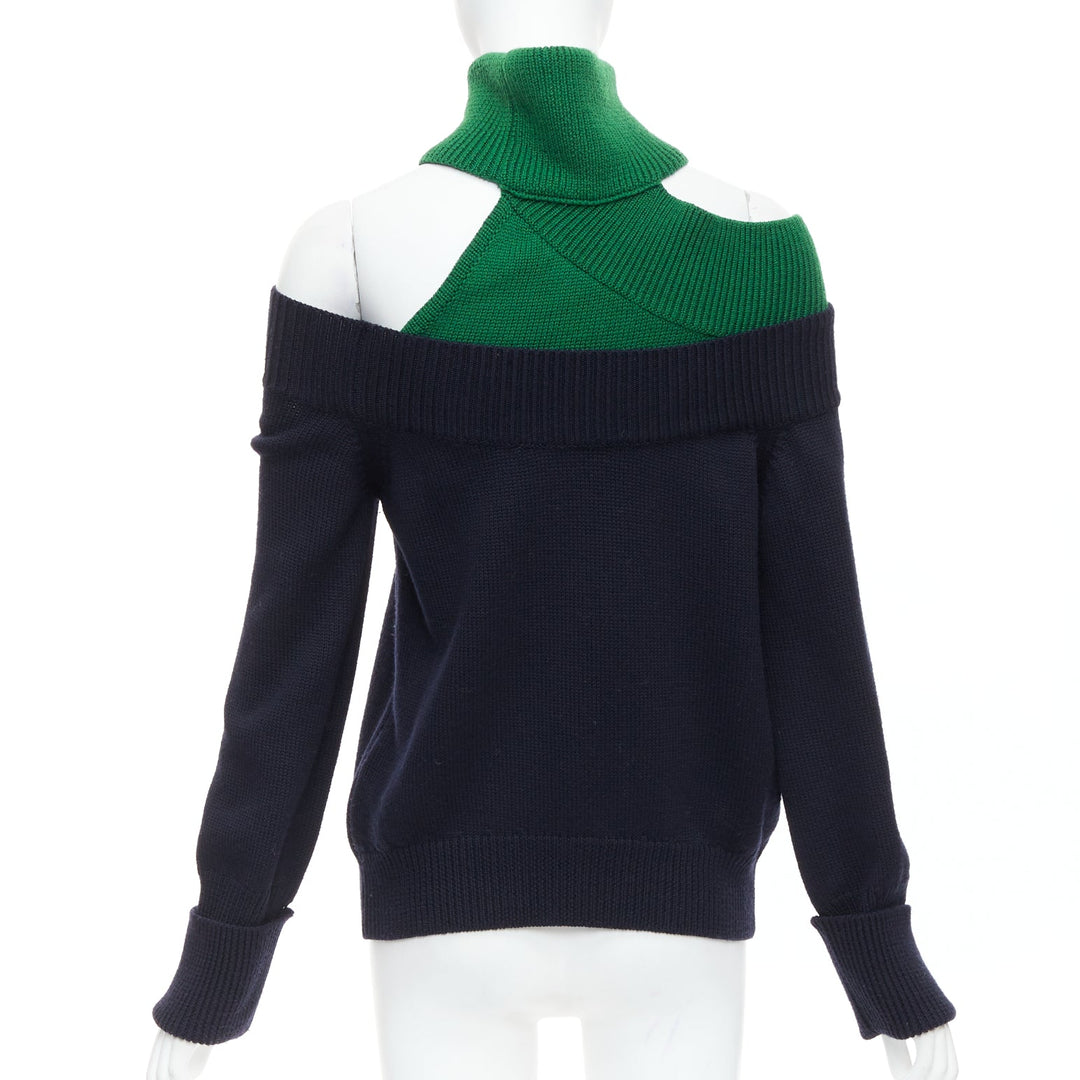 MONSE navy green merino wool asymmetric cut out  sweater S