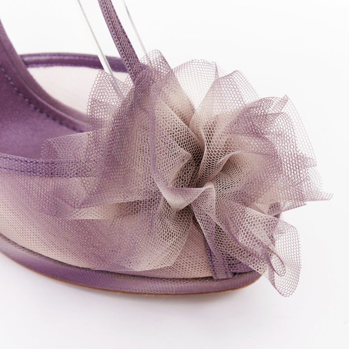 CHRISTIAN DIOR vintage lilac purple nude ombre satin tulle rosette platform EU39