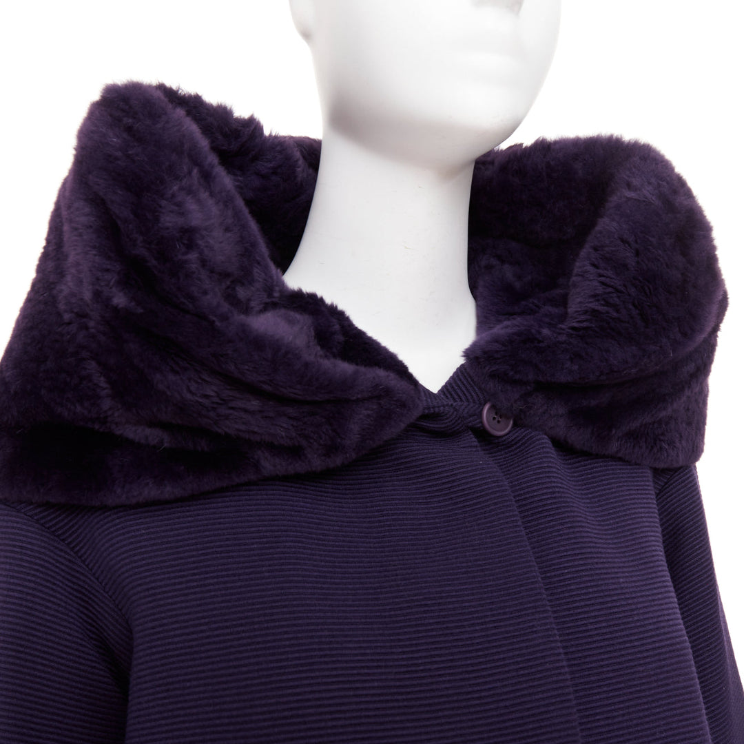 rare ROMEO GIGLI JOYCE pruple virgin wool plush fur collar swing coat IT38 XS