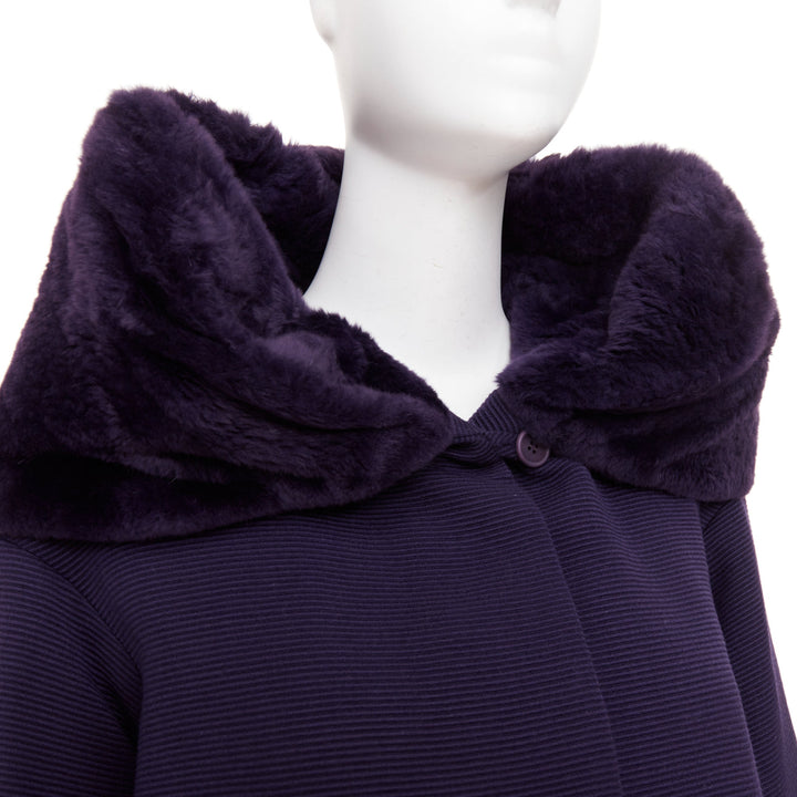 rare ROMEO GIGLI JOYCE pruple virgin wool plush fur collar swing coat IT38 XS