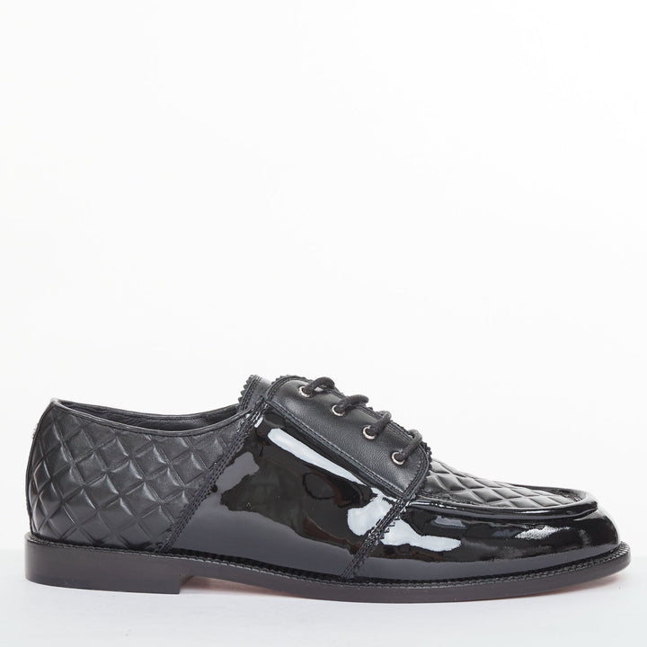 CHANEL 2017 Paris Havana black matelasse quilted panel derby oxfords EU38.5C
