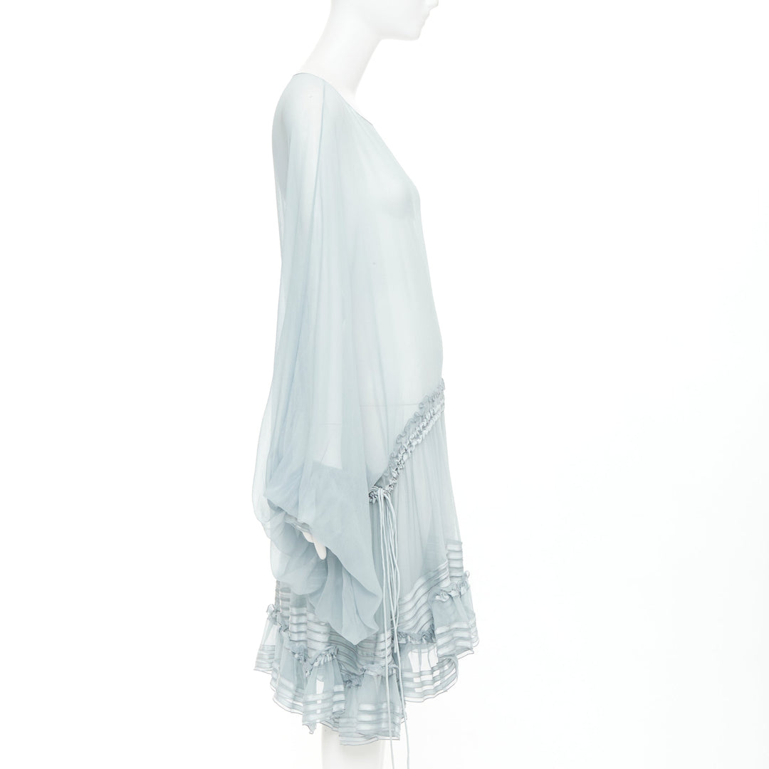 CHLOE 2016 Runway sky blue silk mousselin sheer ruffle drawstring dress FR34 XS