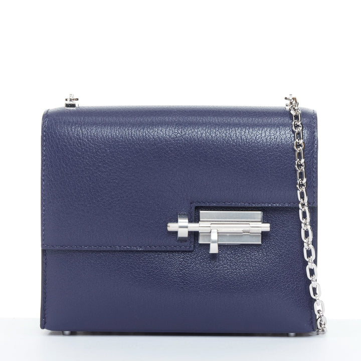 HERMES Runway Verrou Chaine Mini deep blue chevre leather shoulder handbag bag