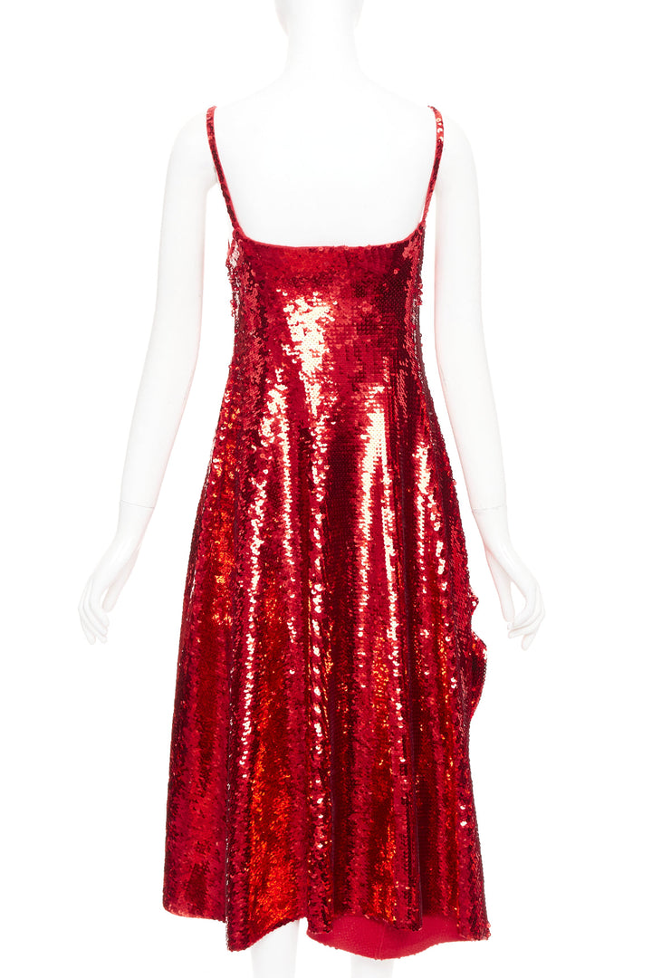 LOEWE 2022 Runway JW Anderson red sequined wool ruffle midi dress Gal Gadot