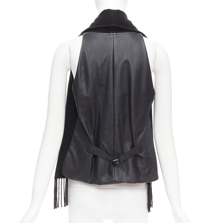 HERMES Gaultier Vintage cashmere black leather back scarf design vest FR38 M