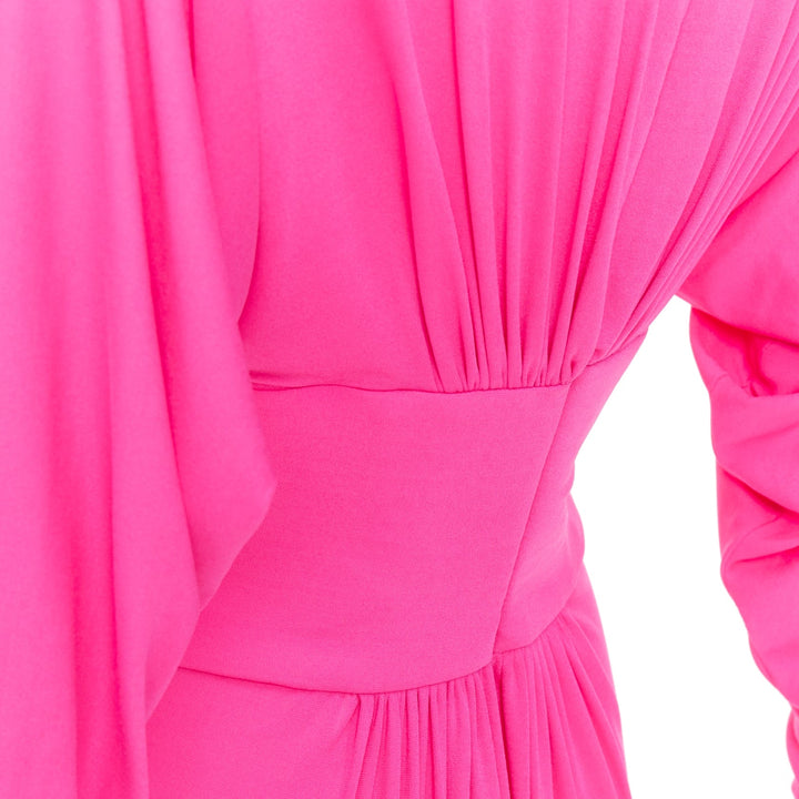 ALEXANDRE VAUTHIER pink viscose Power shoulder plunge drape dress FE36