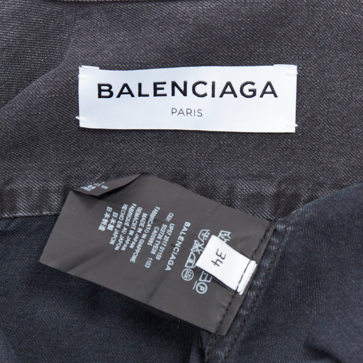 BALENCIAGA Demna 2017 black washed denim swing collar oversized shirt FR34 XS