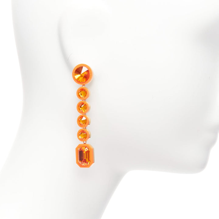 OFF WHITE neon orange gold logo jewel rhinestone drop pin earrings pair