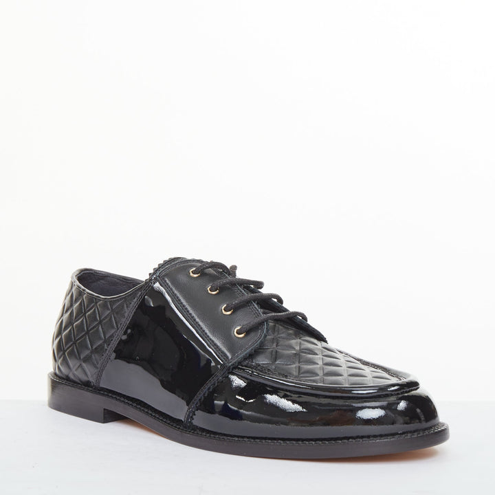 CHANEL 2017 Paris Havana black matelasse quilted panel derby oxfords EU38.5C