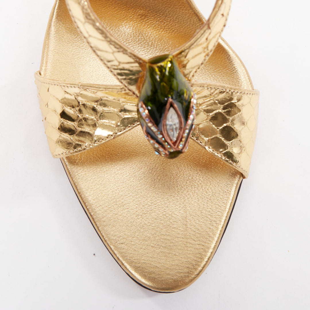 GUCCI TOM FORD Vintage 2004 Runway gold scaled green Serpentine heel sandal EU36