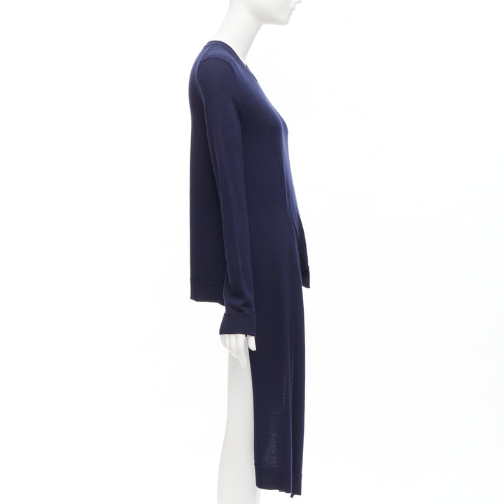 PORTS 1961 navy wool v neck asymmetric hem drape sweater XS