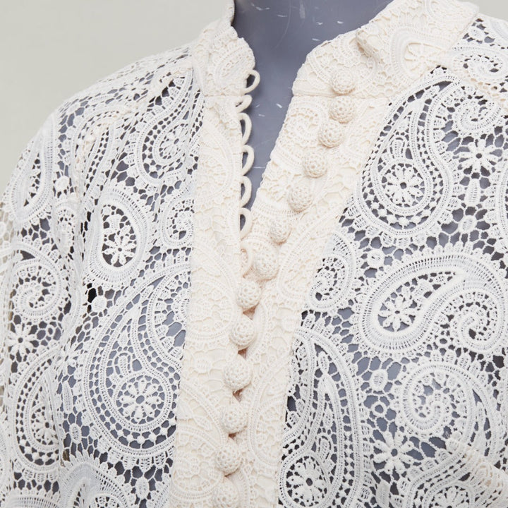 ZIMMERMANN Amari cream paisley floral lace cotton lined peasant dress Sz1 S