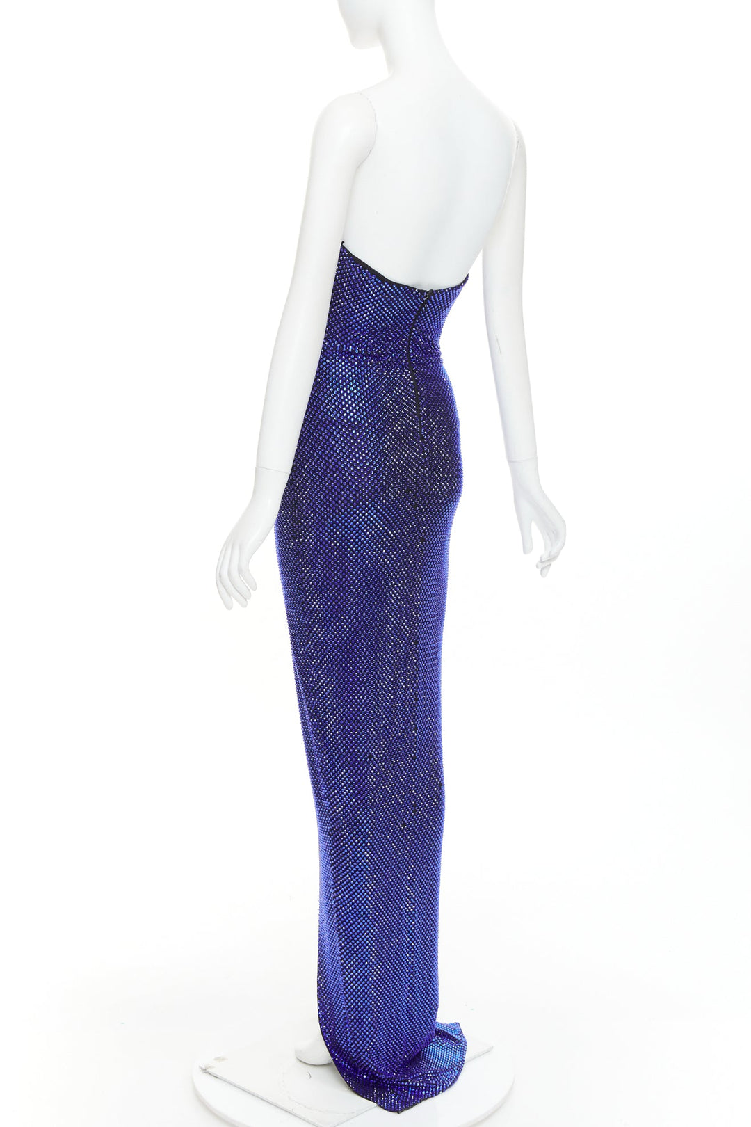 ALEXANDRE VAUTHIER  blue black strass sweetheart bustier high slit gown