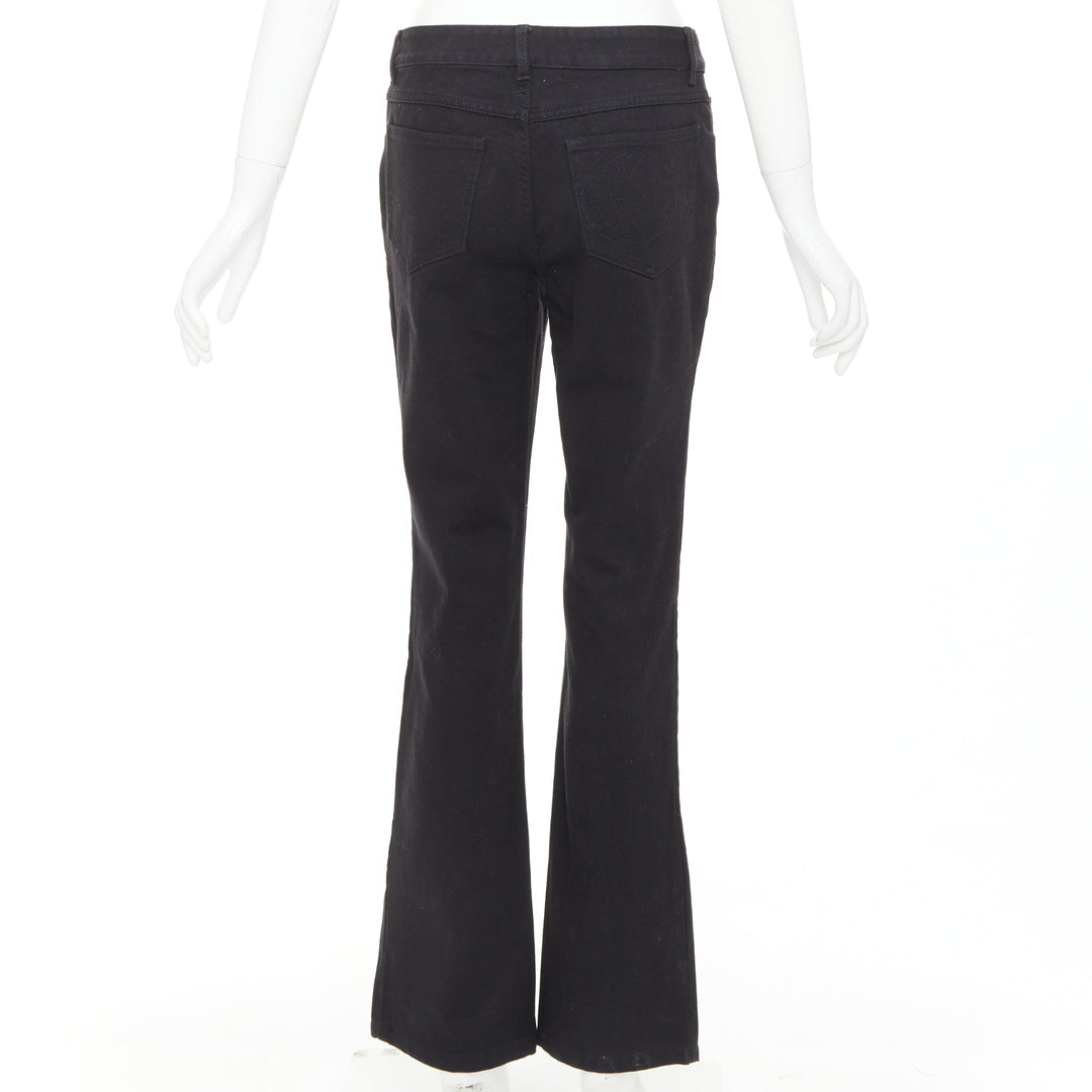 GUCCI 2003 black cotton GG topstitch logo back pocket mid flare jeans IT42 M