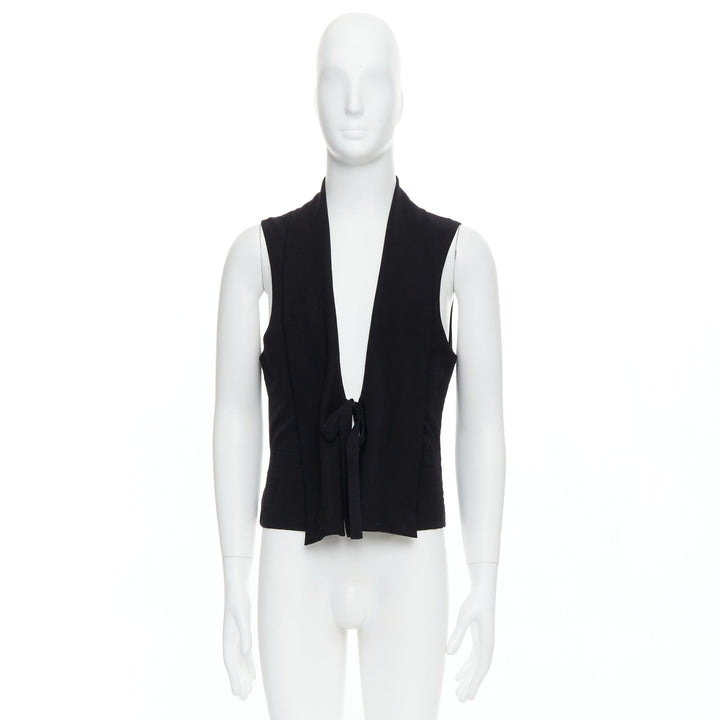 YOHJI YAMAMOTO black wool front shawl collar tie back waist coat M