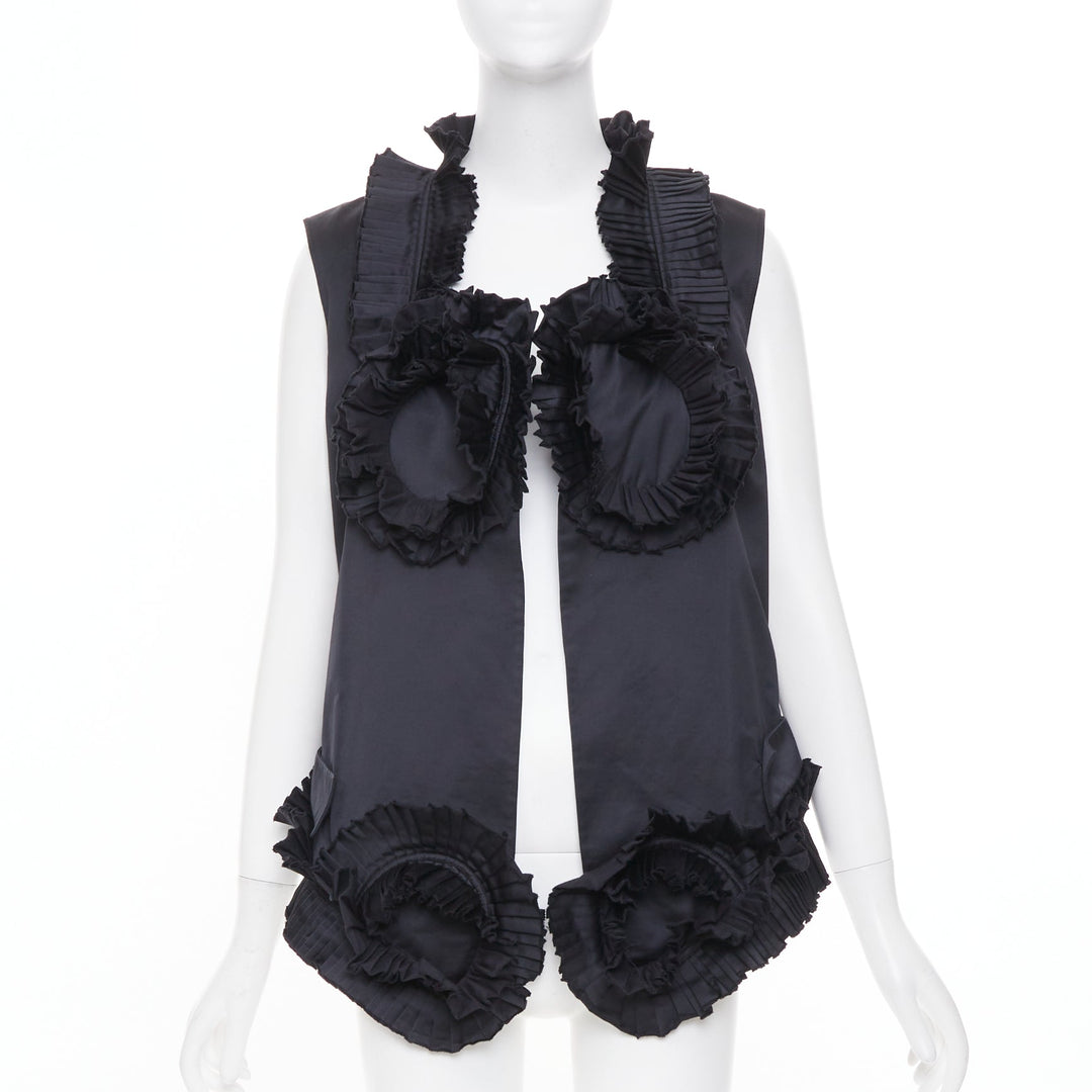 YVES SAINT LAURENT 2010 Runway black pleated ruffle floral collar vest FR36 S
