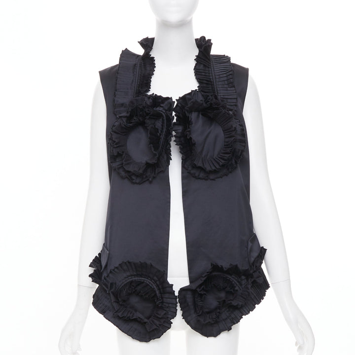 YVES SAINT LAURENT 2010 Runway black pleated ruffle floral collar vest FR36 S
