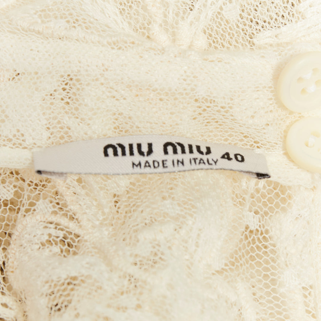 MIU MIU Vintage cream white floral lace polka dot mesh sheer midi dress IT40 S