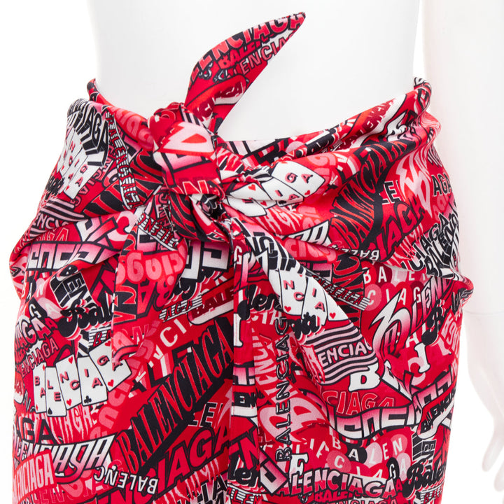 BALENCIAGA Demna 2019 Runway red all collage self tie wrap maxi skirt FR34 XS