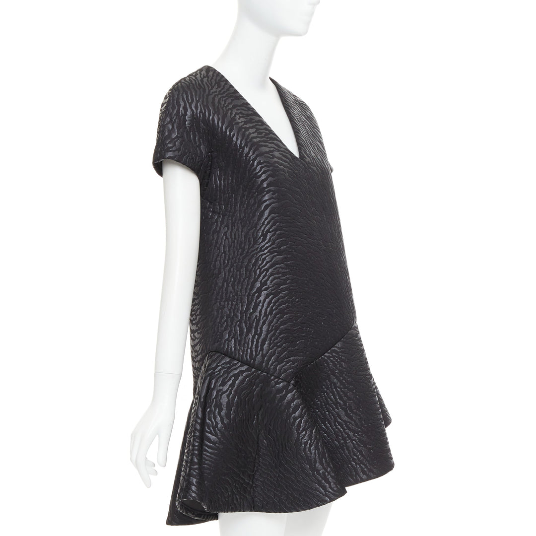 MSGM black tiger stripe neoprene asymmetric flounce mini dress IT42 M
