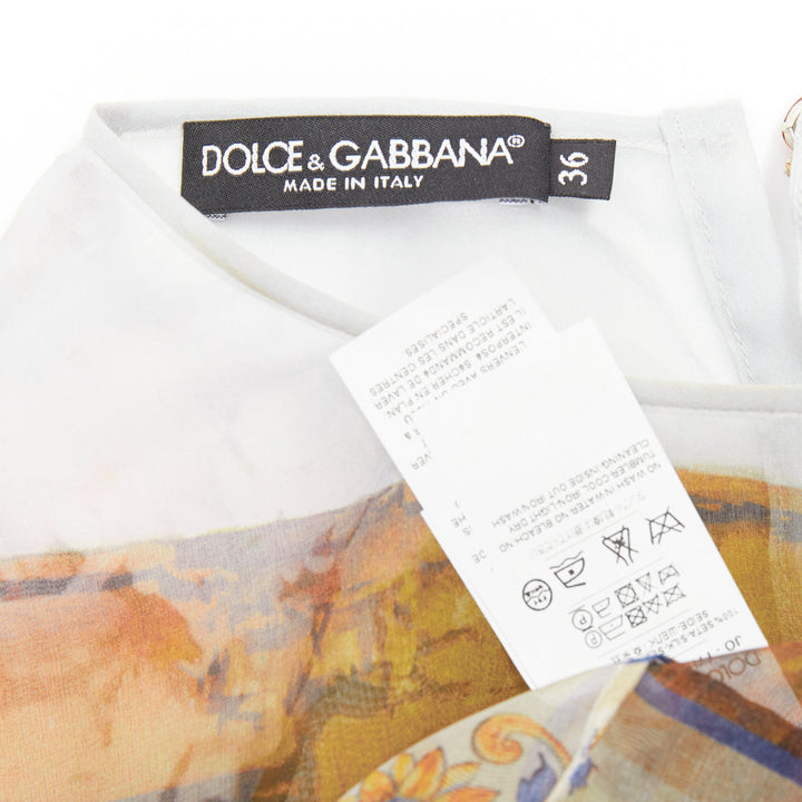 DOLCE GABBANA 100% silk sheer Rome Ruins floral print keyhole top IT36 XXS