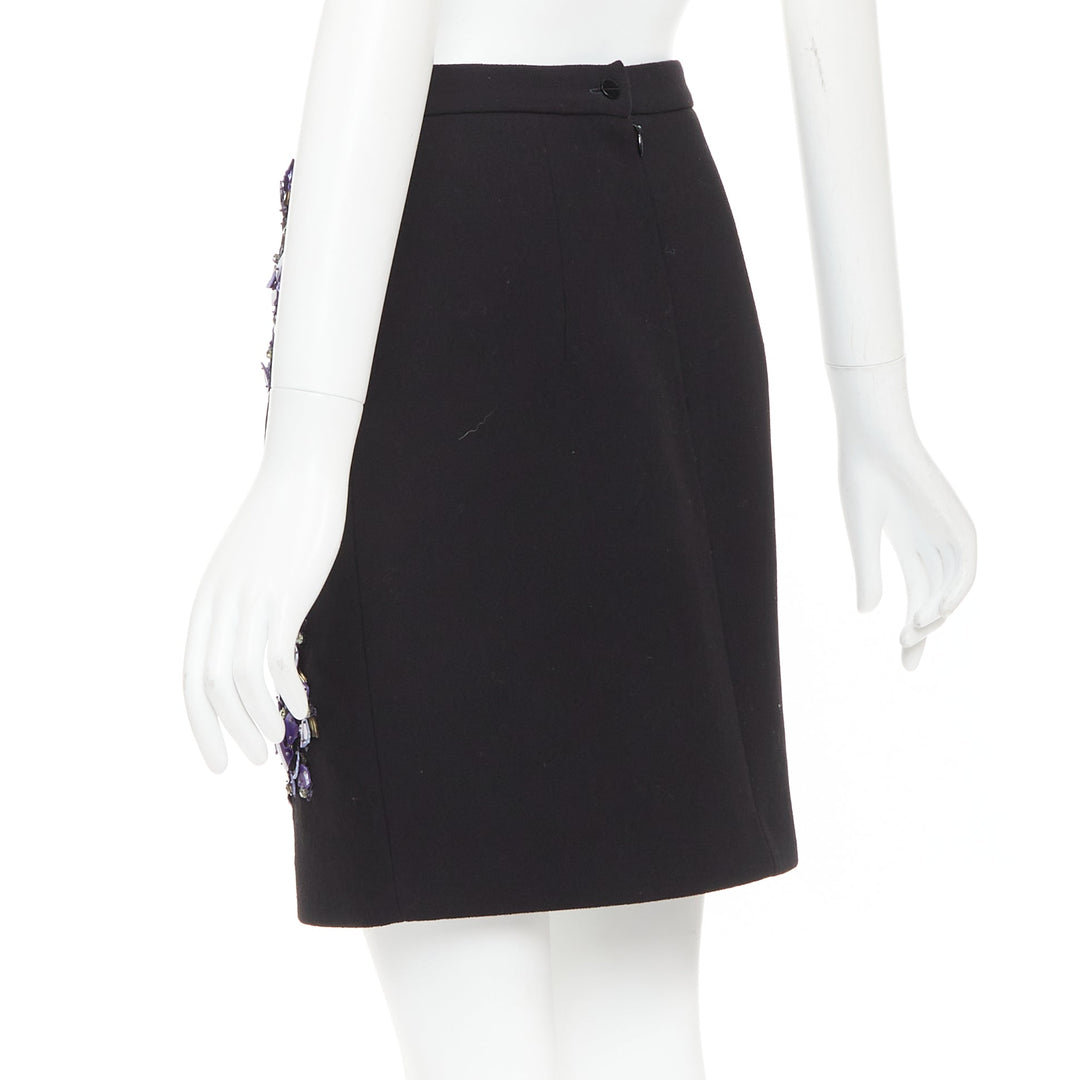 PETER PILOTTO black wool red purple mother of pearl embellished skirt UK10 M