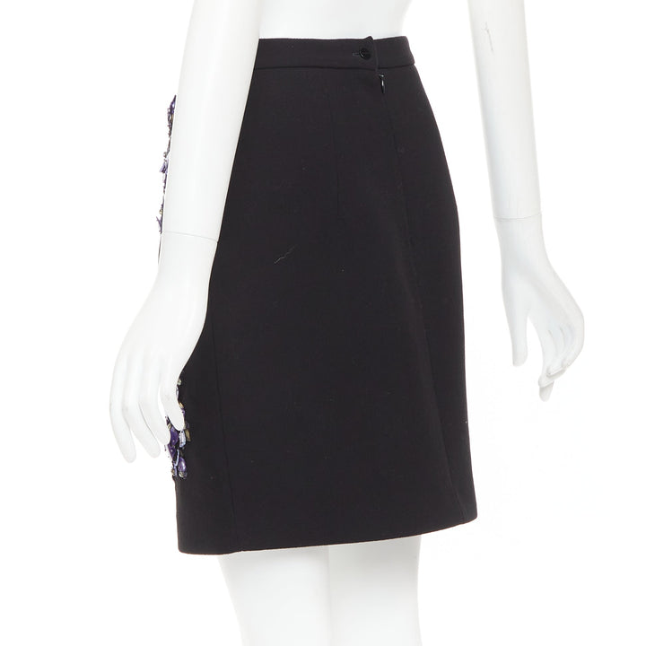 PETER PILOTTO black wool red purple mother of pearl embellished skirt UK10 M