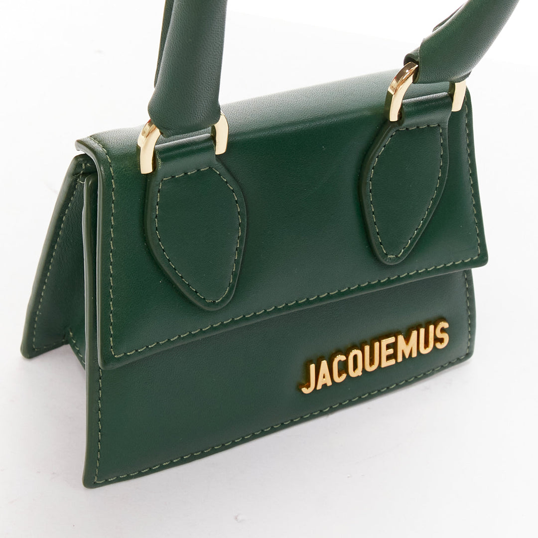 JACQUEMUS Le Chiquito green calfskin gold logo mini crossbody bag