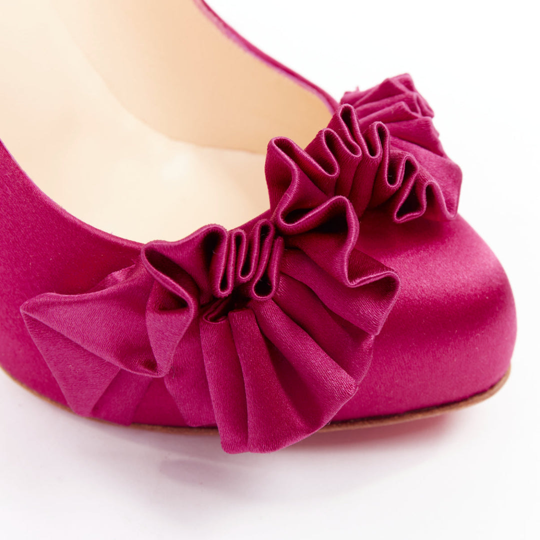 CHRISTIAN LOUBOUTIN Escandria 120 Satin cranberry pink ruffle platform EU37.5