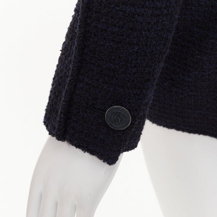 CHANEL navy cotton tweed boucle four pocket double breasted jacket FR40 M