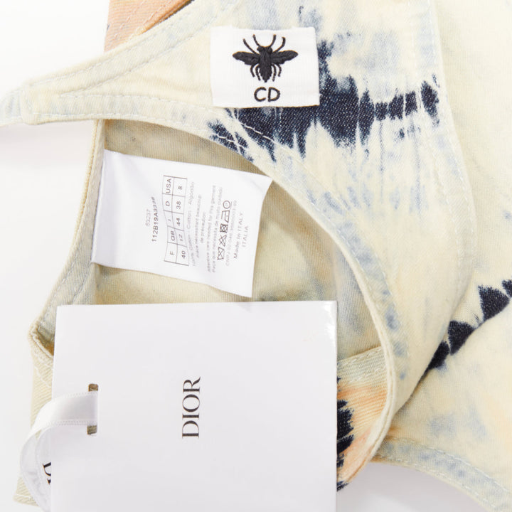 CHRISTIAN DIOR 2021 grey blue tie dye cotton tie open back crop top FR40 S