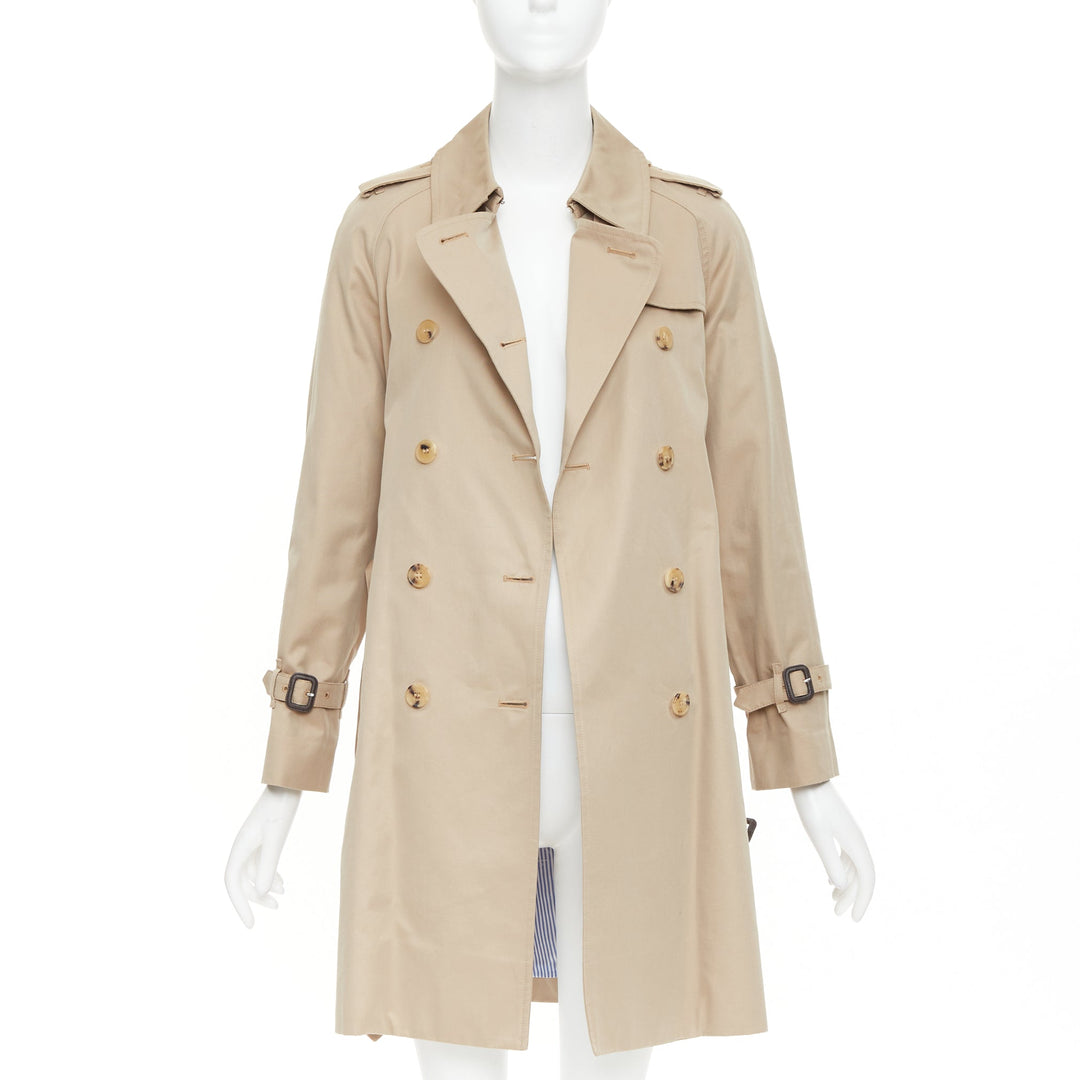 MACKINTOSH beige cotton horn buttons double breasted classic trench FR32 XXS