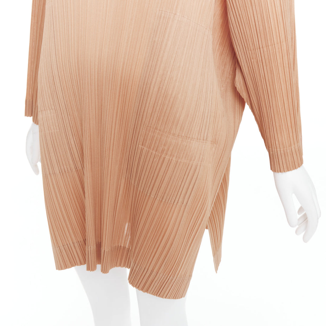 ISSEY MIYAKE Pleats Please brown funnel neck plisse mini dress JP3 L