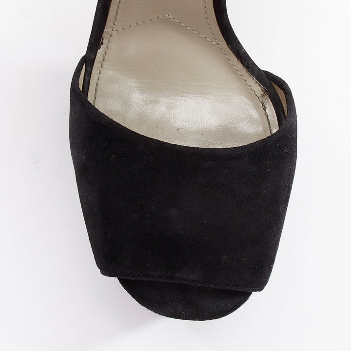 PRADA black suede round buckles peep toe chunky platform sandals EU39