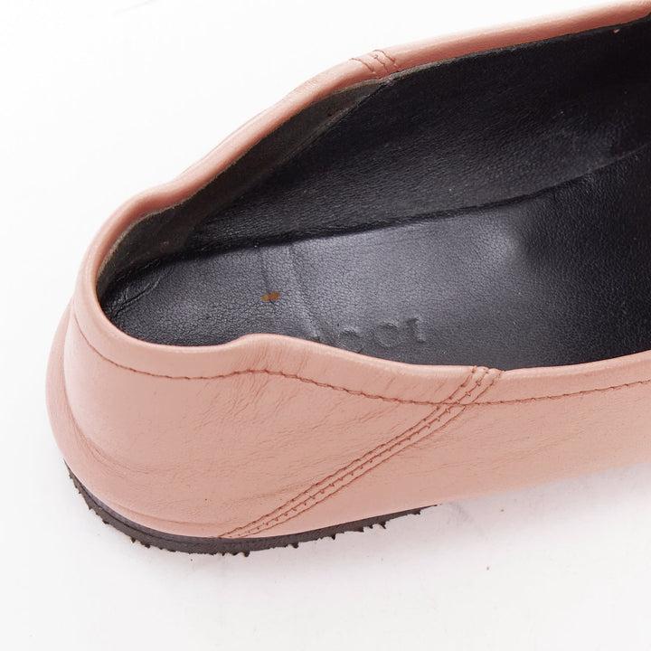 GUCCI Briton pink leather gold horsebit flat classic loafers EU36.5