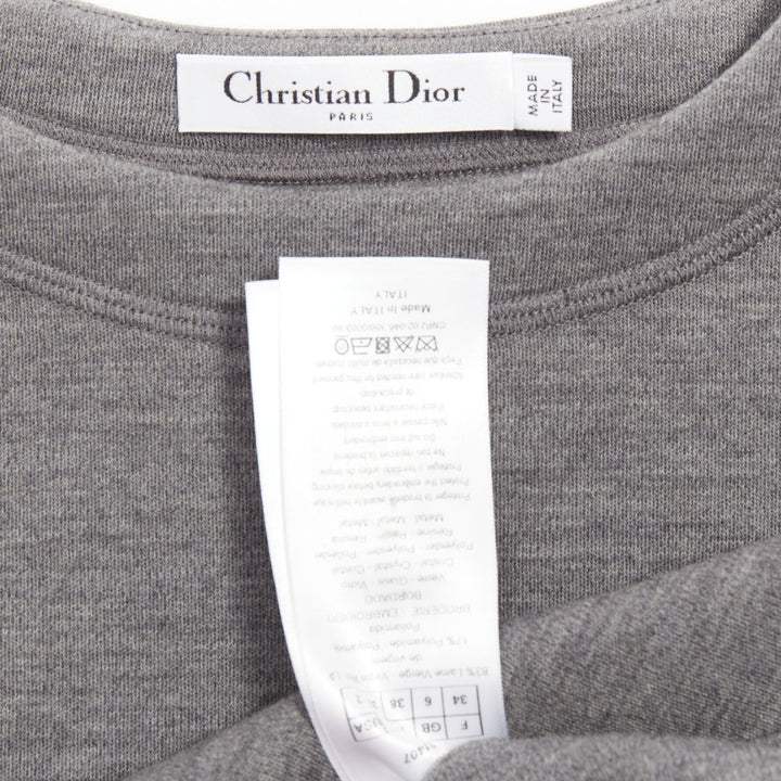 DIOR 2017 grey wool blend black crystal embellished crest sweatshirt FR34 XS