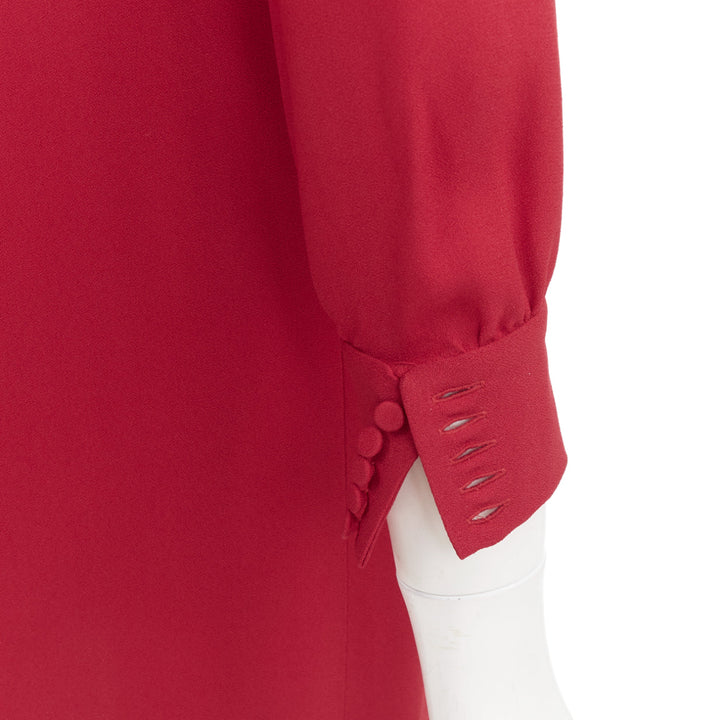 SAINT LAURENT 2013 red crepe pleated front peter pan collar mini dress FR34 XS