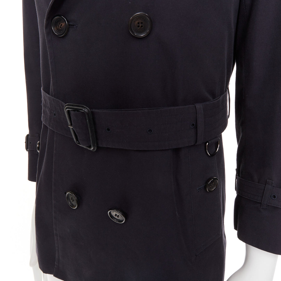 BURBERRY Prorsum 2011 black cotton twill leather trim belted trench coat EU46 S