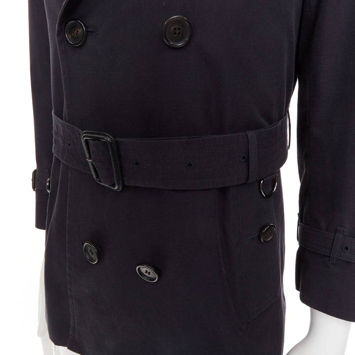 BURBERRY Prorsum 2011 black cotton twill leather trim belted trench coat EU46 S