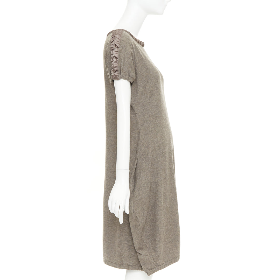 YES SAINT LAURENT Edition 24 Vintage brown ruched satin trim  bateau dress M