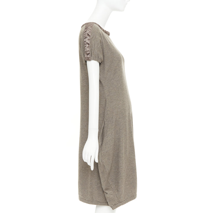 YES SAINT LAURENT Edition 24 Vintage brown ruched satin trim  bateau dress M