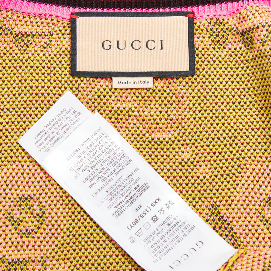 GUCCI PIKARAR pink yellow cotton Kawaii Lion GG monogram cropped cardigan XXS