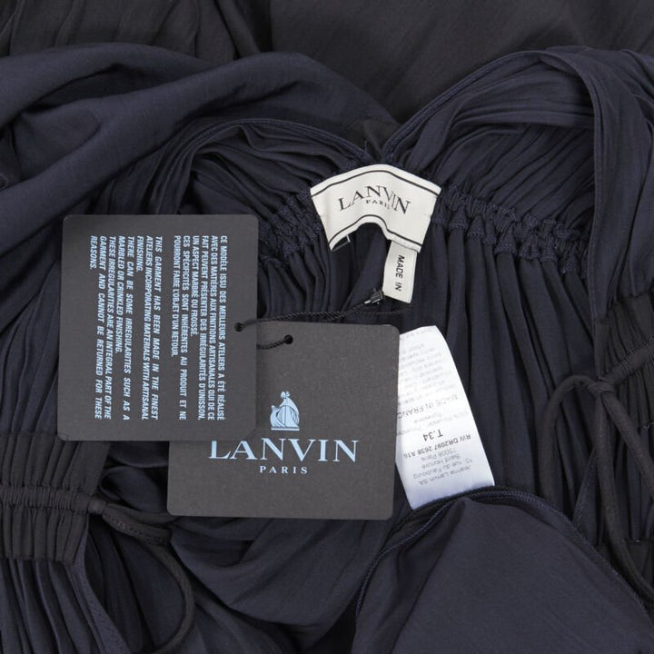 LANVIN ALBER ELBAZ midnight blue black pleated tie detail maxi dress FR34 XS