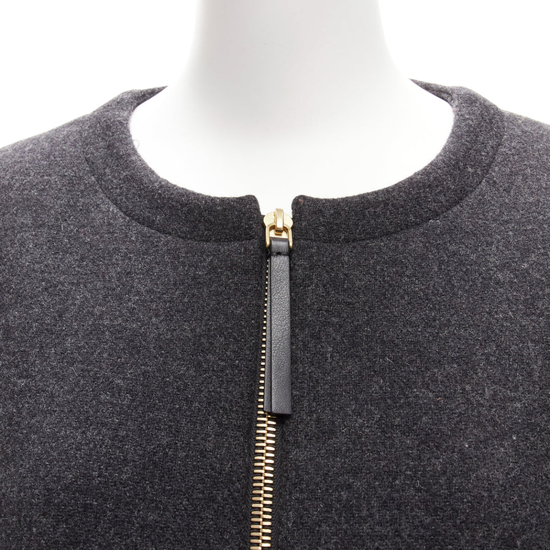 MARNI grey wool blend leather double zip pull trapeze jacket IT38 XS