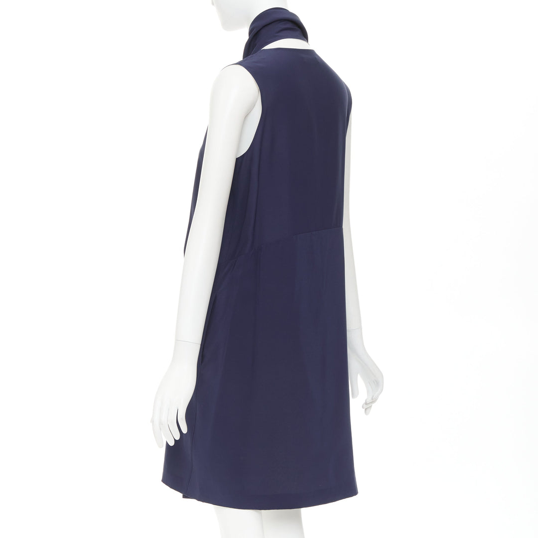 OLD CELINE 2010 Phoebe Philo navy ivory double layer silk scarf dress FR38 M