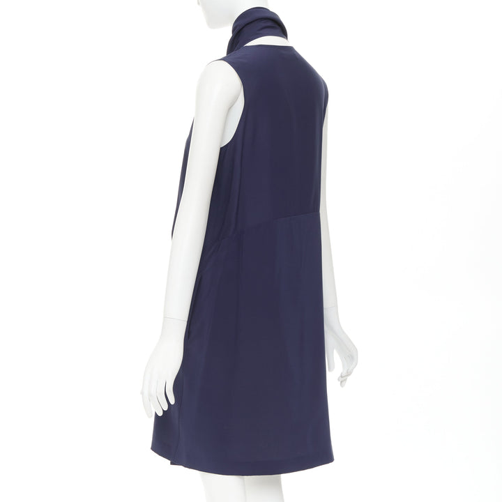 OLD CELINE 2010 Phoebe Philo navy ivory double layer silk scarf dress FR38 M